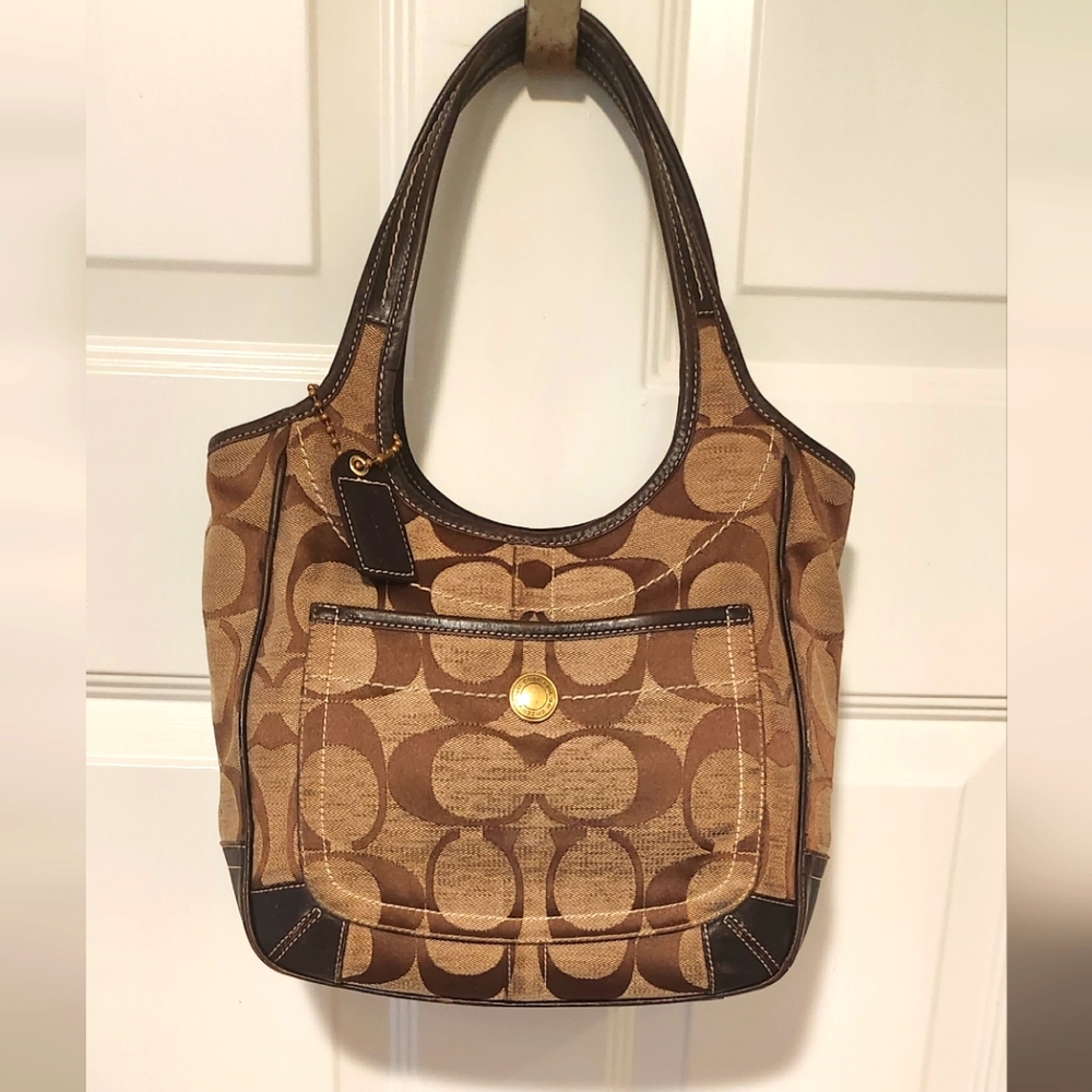 Coach Brown Monogram Signature Shoulder Bag 12" X 9"